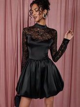 COSMINA Women's Elegant Solid Color Lace Patchwork Bud Mini Dress